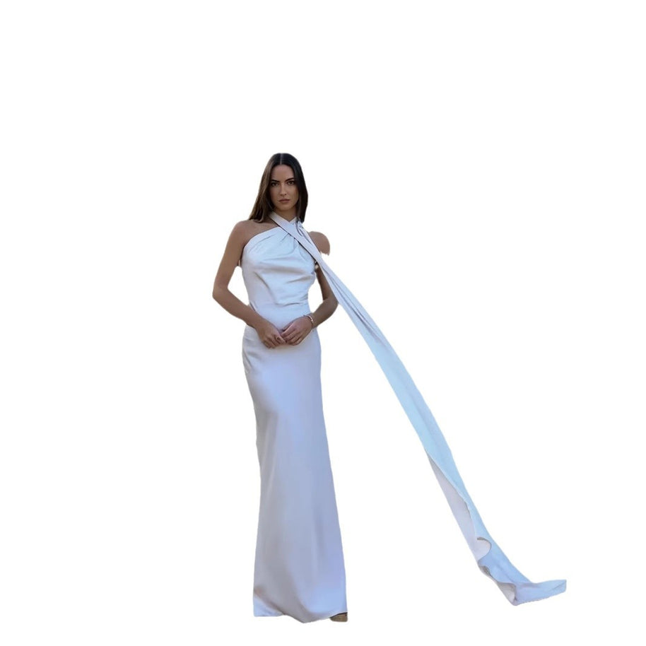 Damen Abendkleid mit asymmetrischem Schnitt und elegantem Stehkragen WW