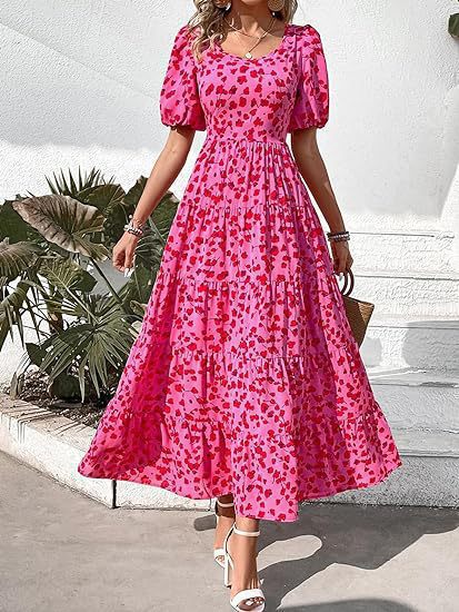 Damen Maxikleid mit Rüschendesign und floralem Muster WW