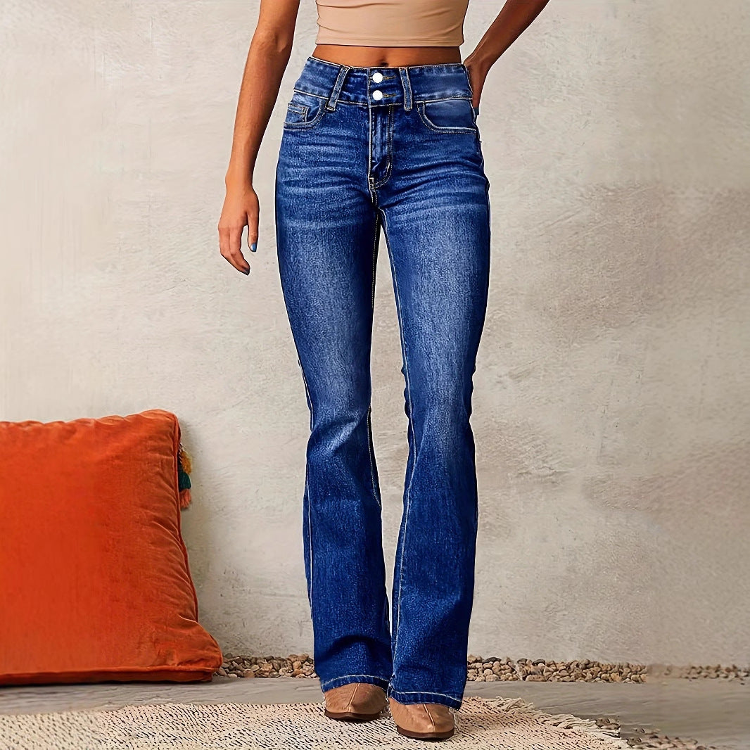 Damen Bootcut Jeans mit hohem Bundle und modischen Details WW