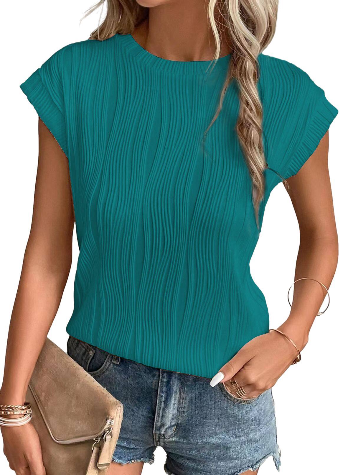 WW | Einfarbiges Rundhalsausschnitt Loose Kurzarm T-Shirt Top