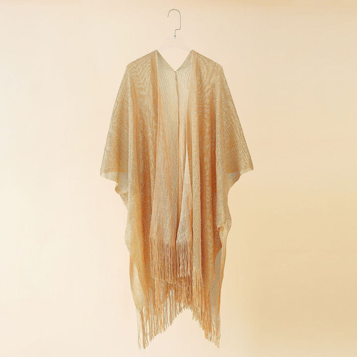 Damen Fransen-Kimono aus transparenter, luftiger Struktur W&W Mode