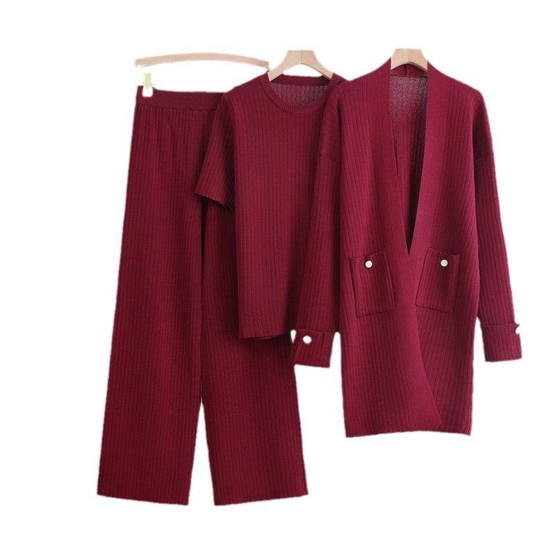 Damen Strick-Loungewear Set mit langen Ärmeln und praktischen Taschen WW