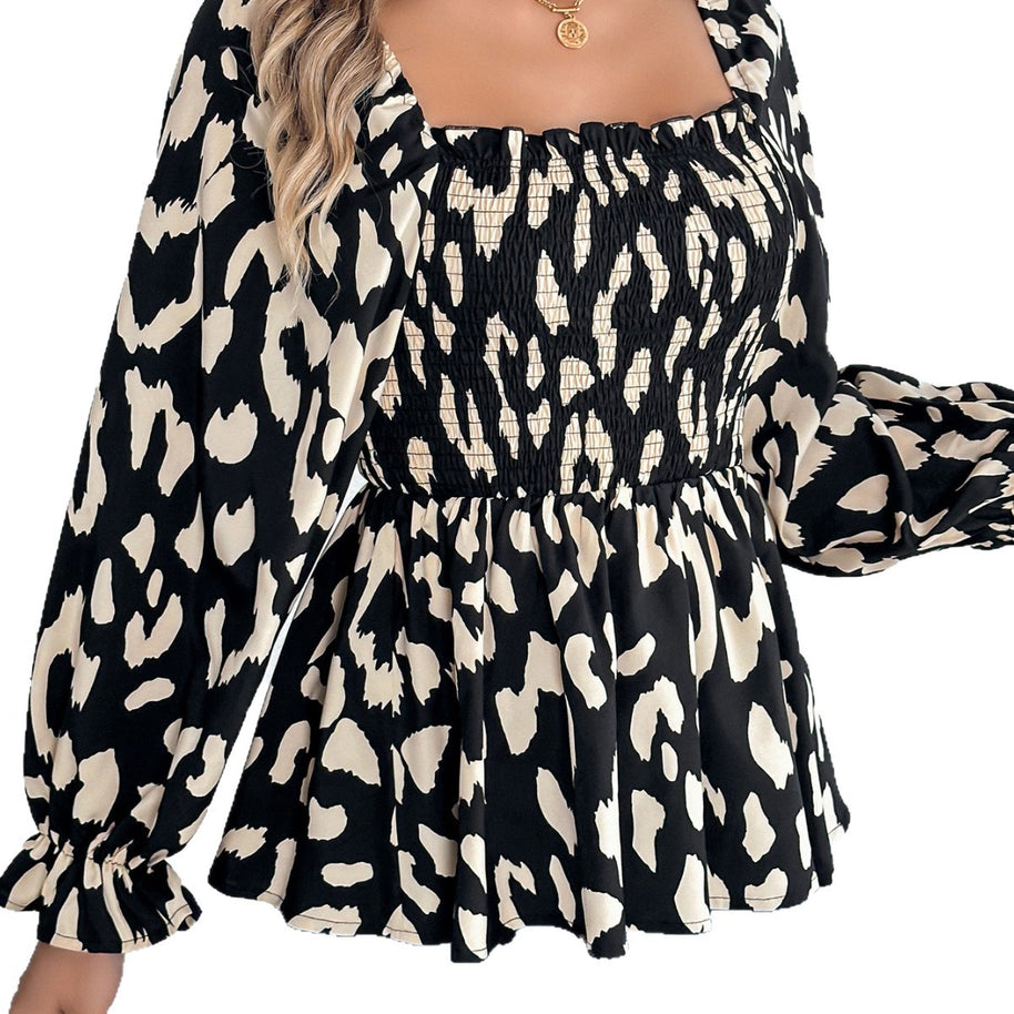 Damen Spitzen Bluse mit Bischofsärmeln und gekräuseltem Oberteil WW