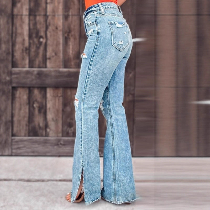 Damen Ripped Flared Jeans WW