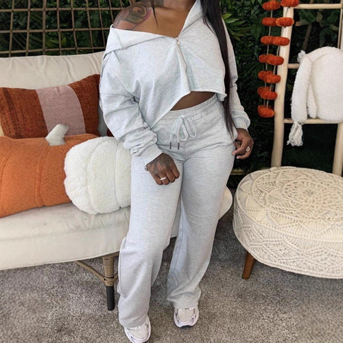 Damen sportliches Set mit cropped Oberteil und weiten Hosen WW