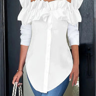 Damen Bluse mit schulterfreiem Design und voluminösen Rüschendetails WW