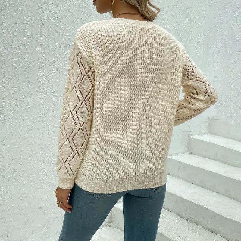 Damen Strickpullover mit V-Ausschnitt und luftigen Ärmelpartien WW