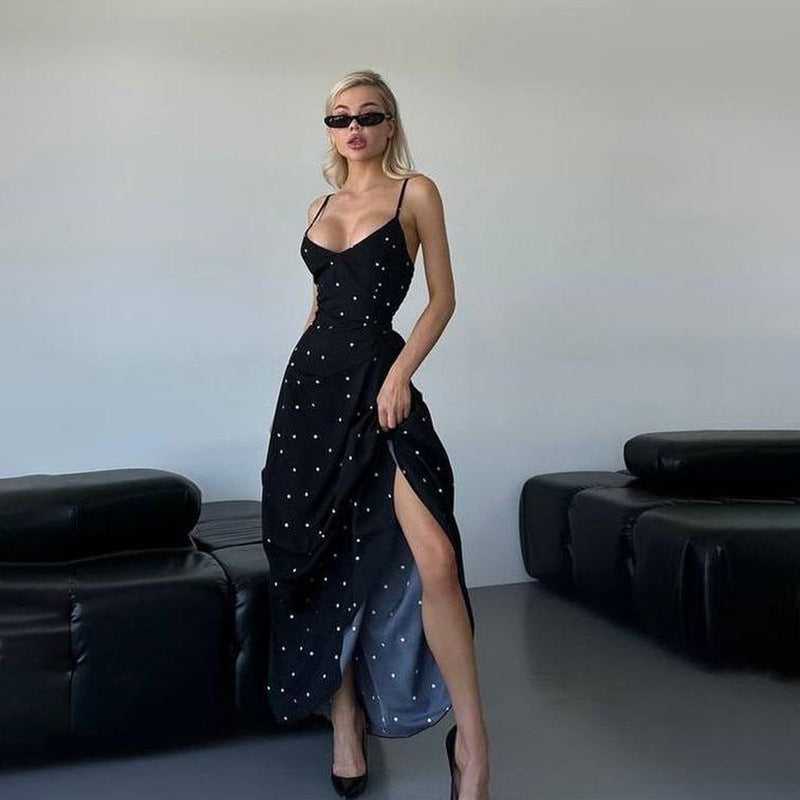 Damen Midikleid mit zarten Spaghetti-Trägern und punktuellem Design W&W Mode