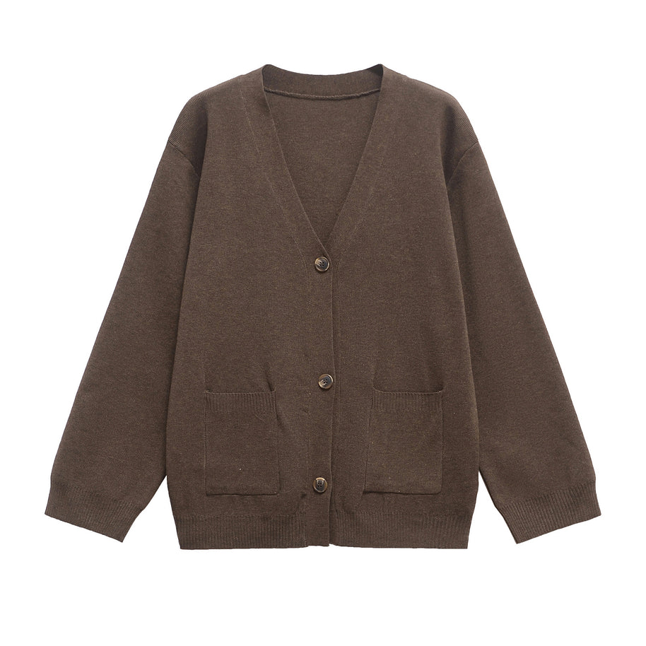 Damen Strickjacke mit tiefem V-Ausschnitt und praktischen Taschen WW