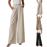 Damen elegante weite Leinenhose mit hohem Bund und Falten WW