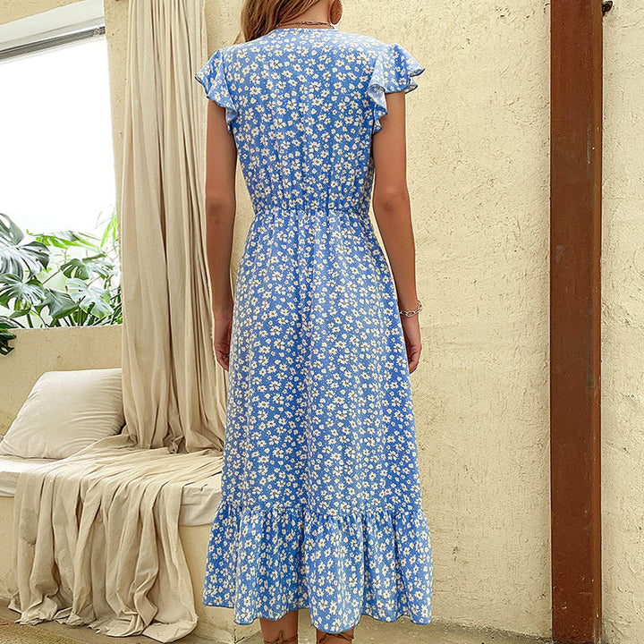 Damen Midi-Kleid mit floralem Design und romantischem V-Ausschnitt W&W Mode