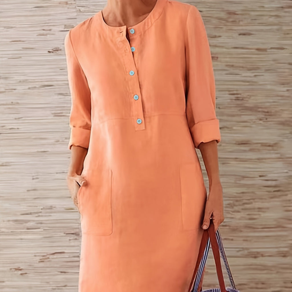Damen Multitalent Kleid mit Knopfleiste und praktischen Taschen WW
