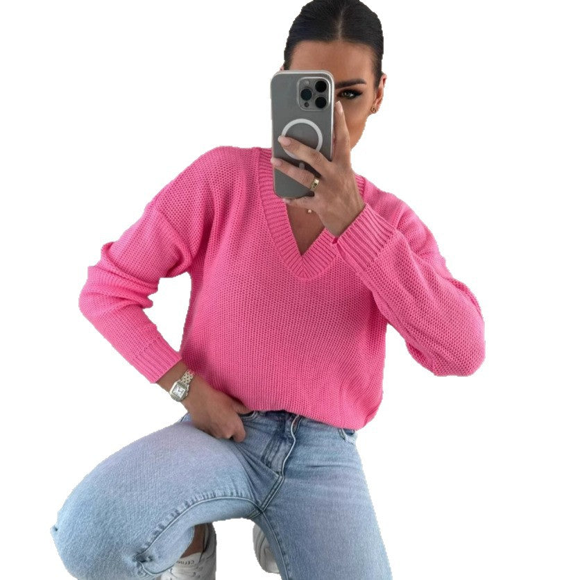 Damen Strickpullover mit tiefem V-Ausschnitt und legerem Schnitt WW