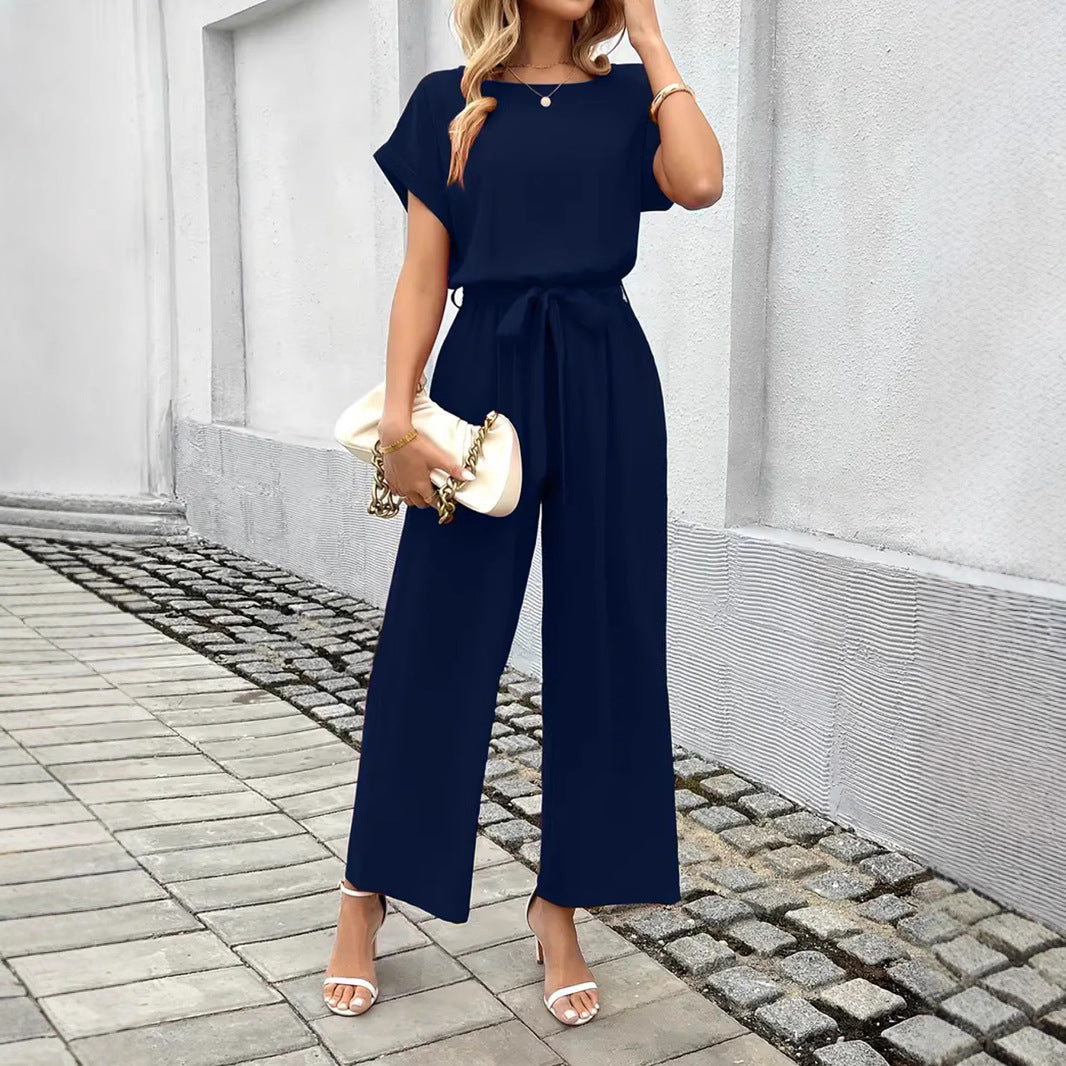 Damen Jumpsuit mit weitem Bein und Taillengürtel WW