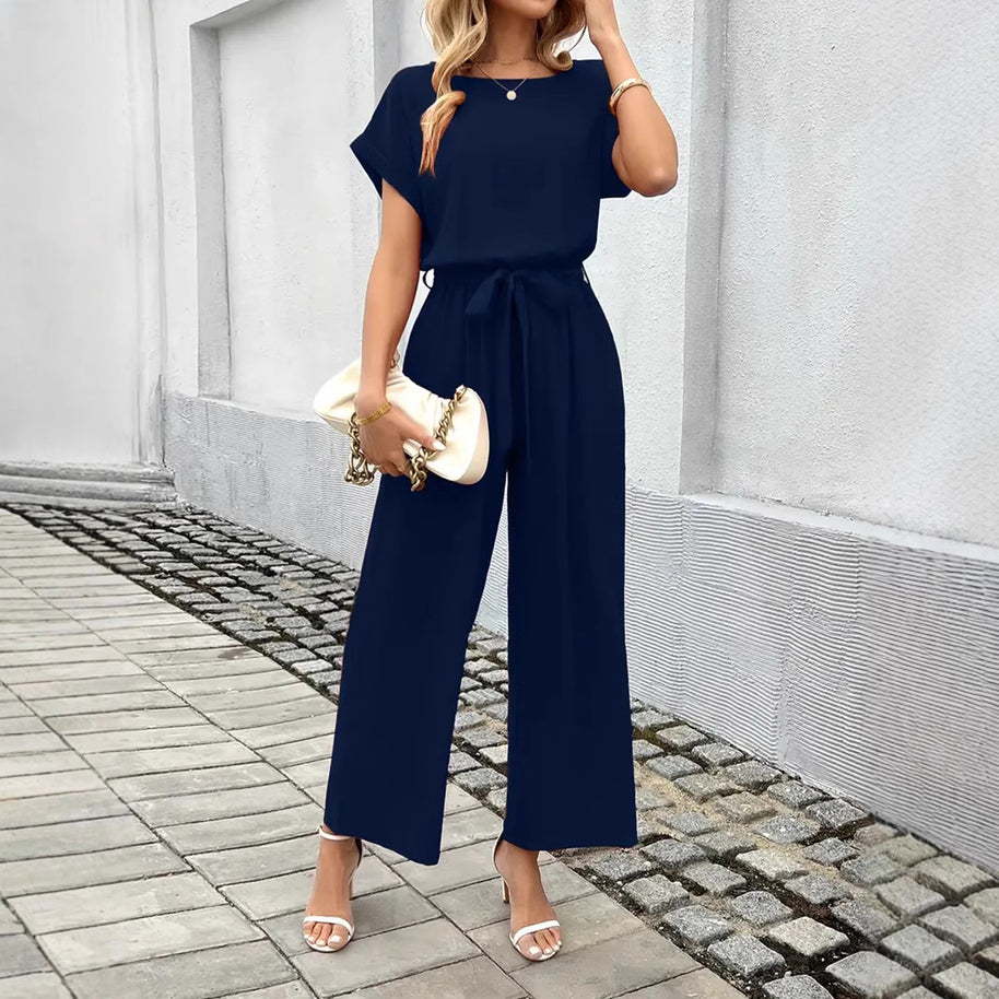 Damen Jumpsuit mit weitem Bein und Taillengürtel WW