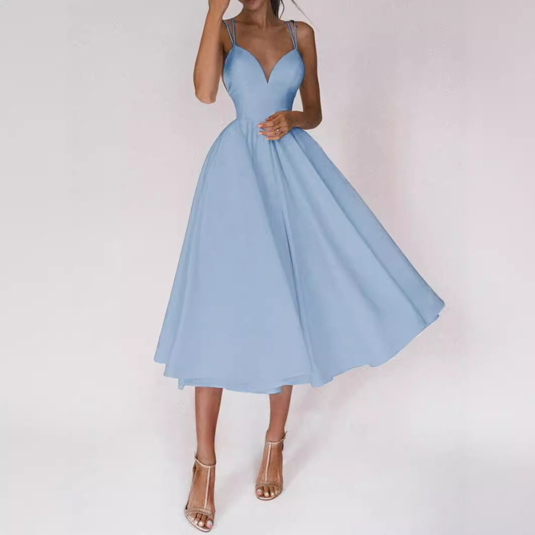 Damen A-Linien Kleid mit V-Ausschnitt und trägerlosem Design WW