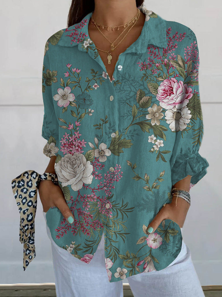WW | Lange Ärmel Retro Weinlese Button Down Damen Bluse