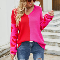 Damen farbenfroher Pullover im modischen Blockfarben-Design mit Leopardenmuster WW