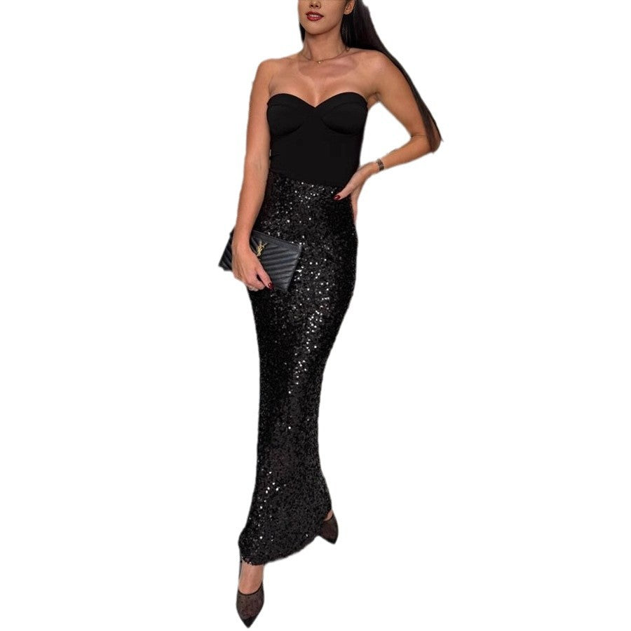 Damen Glitzernder Maxirock mit figurbetontem Schnitt und elegantem Schimmer WW