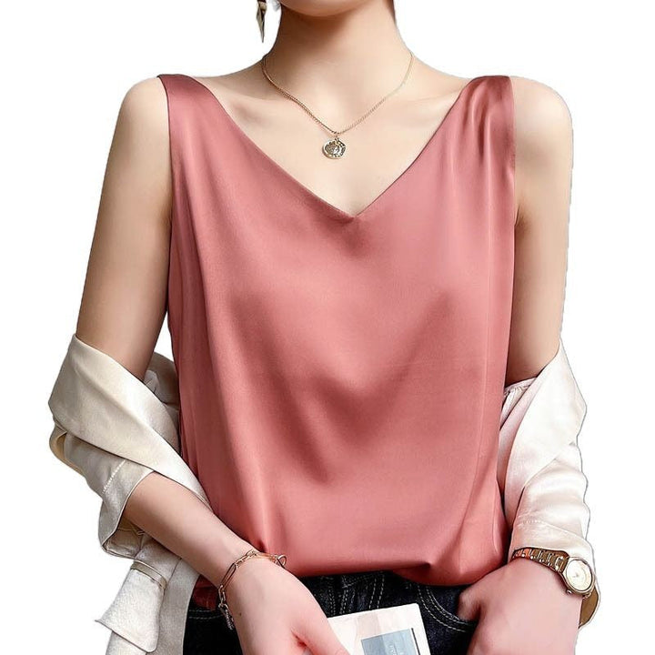 Damen V-Ausschnitt Satinbluse W&W Mode