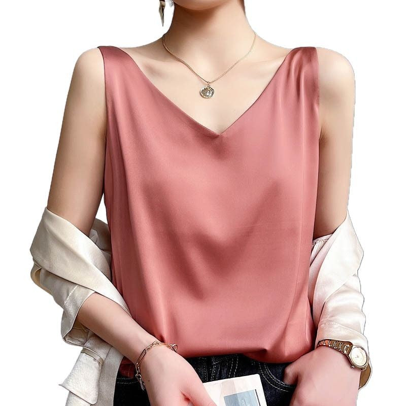 Damen V-Ausschnitt Satinbluse WW