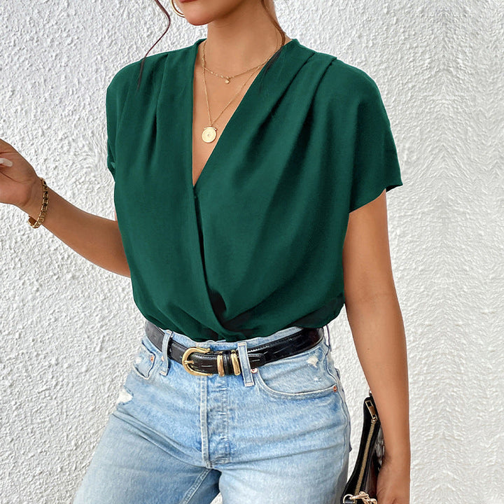 Damen Wickel-Bodysuit mit V-Ausschnitt und eleganten Puffärmeln W&W Mode