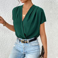 Damen Wickel-Bodysuit mit V-Ausschnitt und eleganten Puffärmeln WW