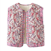 Damen gesteppte Weste mit floralem Design und praktischen Taschen W&W