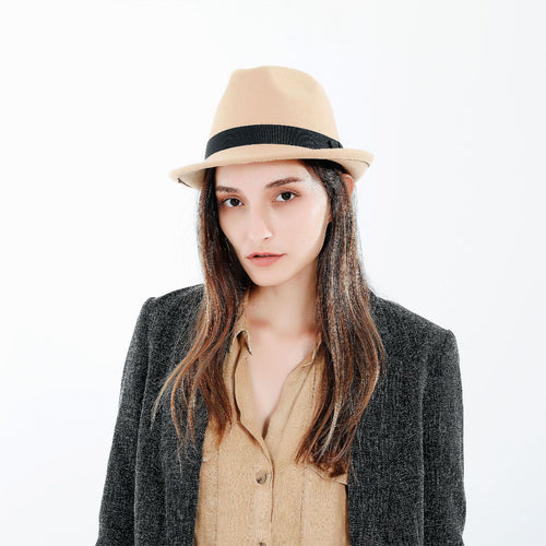 Damen Fedora-Hut aus hochwertigem Wollmix mit stilvollem Band WW