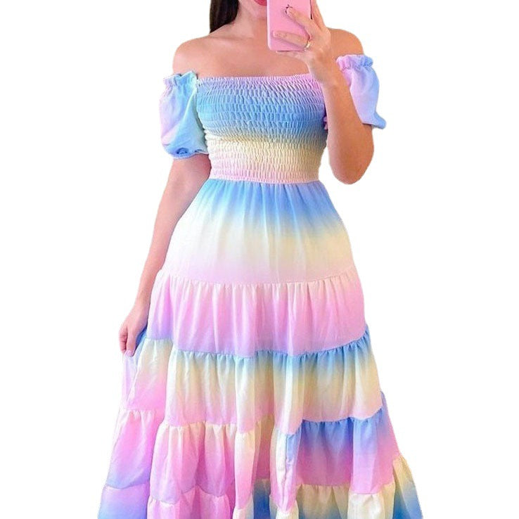 Damen Midi-Kleid mit schulterfreiem Design und verspieltem Schmetterlingsmuster WW