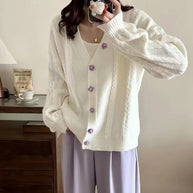 Damen Strickjacke mit dekorativen Knöpfen und Zopfmuster WW