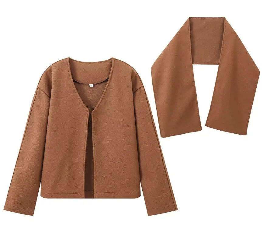 Damen Oversized Jacke mit elegantem Schnitt und passendem Schal W&W Mode