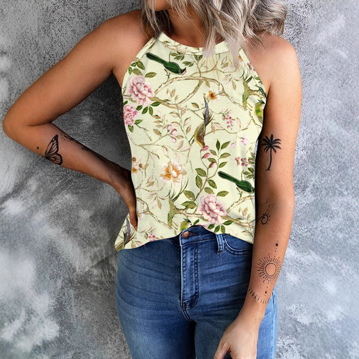 Damen ärmelloses Blumenshirt mit hohem Kragen W&W Mode