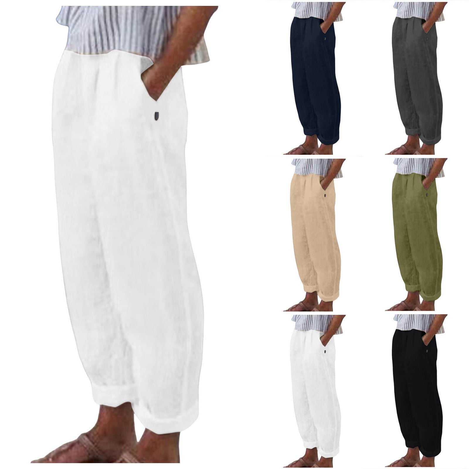 Damen Bequeme Leinenhose mit lockerem Schnitt und seitlichen Taschen WW