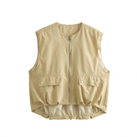 Damen Steppweste mit hohen Taschen und Gummizug WW