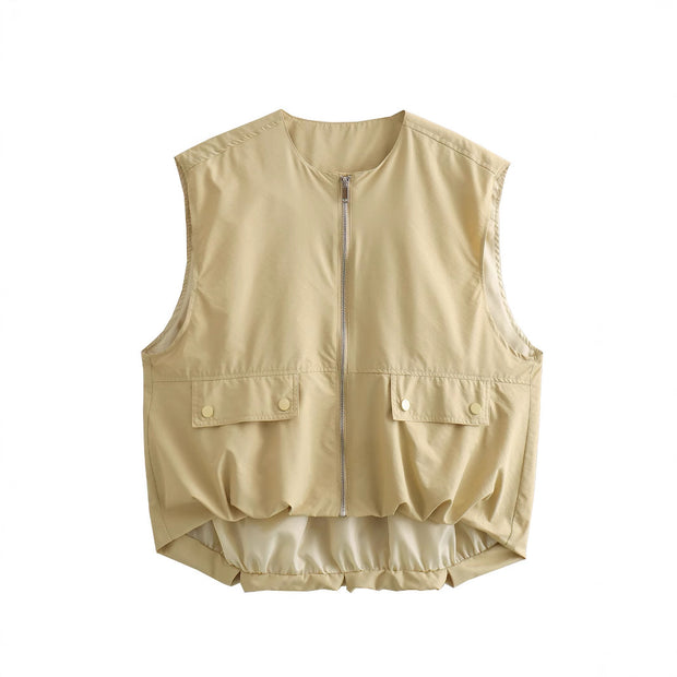 Damen Steppweste mit hohen Taschen und Gummizug WW