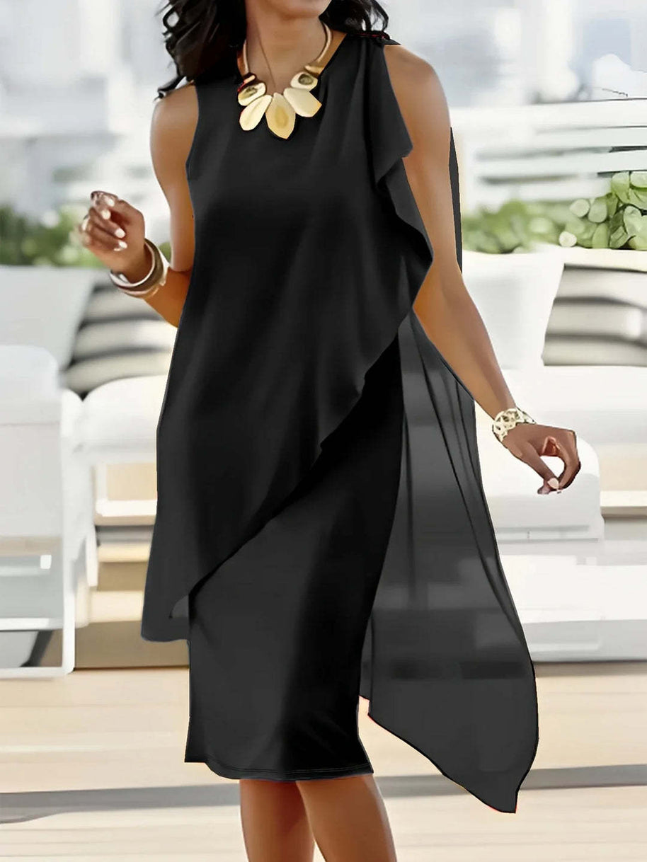 Damen asymmetrisches Chiffonkleid mit raffiniertem Rüschendetail WW