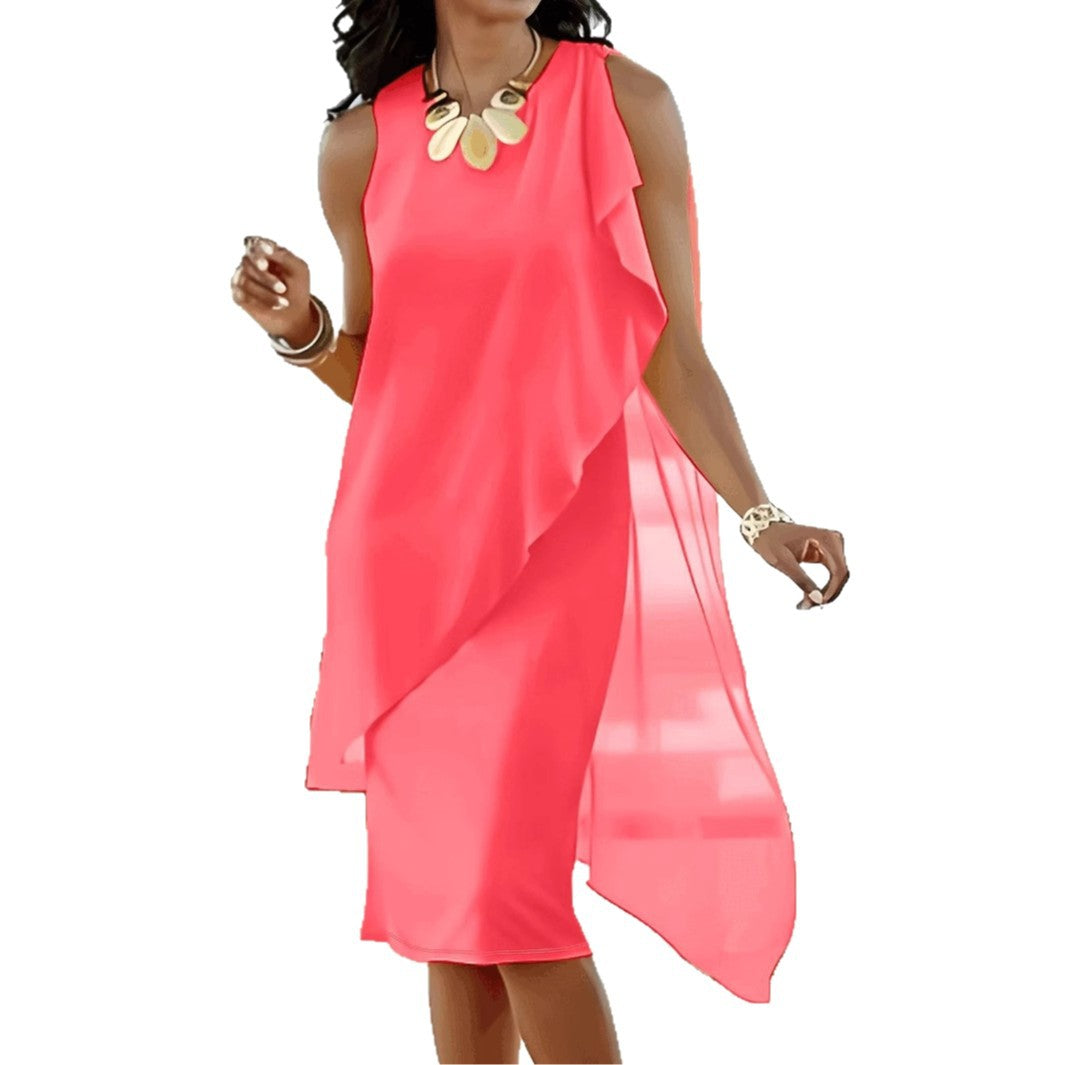Damen asymmetrisches Chiffonkleid mit raffiniertem Rüschendetail WW