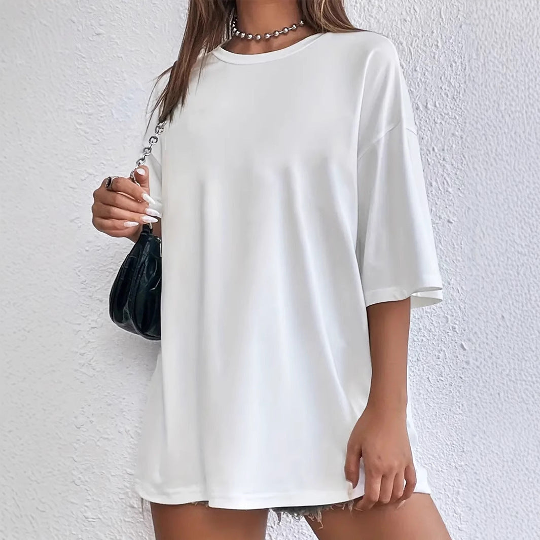 WW | Weißes Lockeres Kurzarm Rundhals Polyester T-Shirt