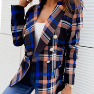 Damen Karierter Blazer mit doppelter Knopfleiste und schickem Schnitt WW