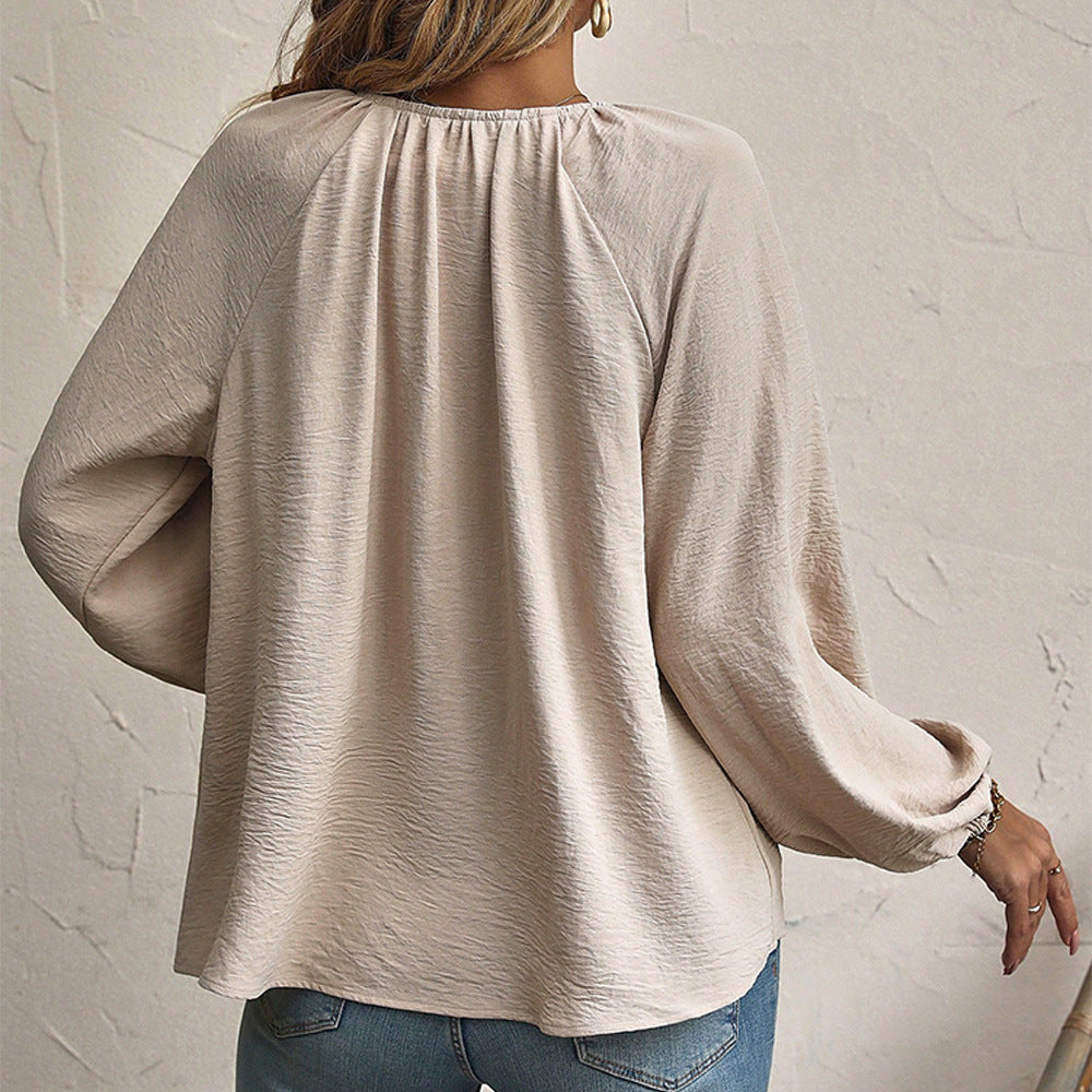 Damen Blusenshirt mit modischen Rüschendetails und verstellbarem Kordelzug W&W Mode