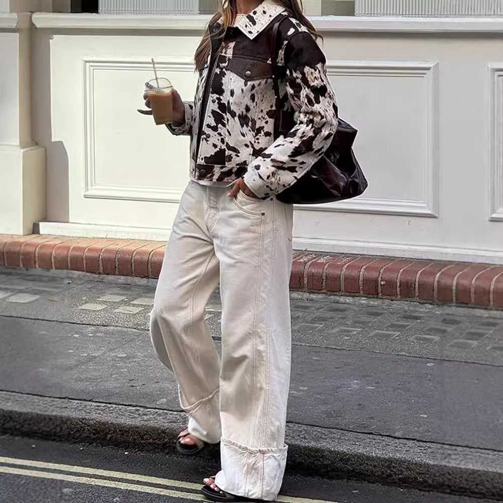 Damen Steppjacke im Cowprint Design mit klassischem Schnitt WW