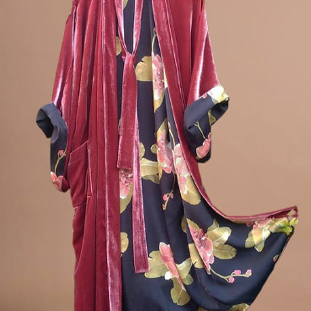 WW | Satin Digital Floral Taille Gürtel Cardigan Schlafanzug