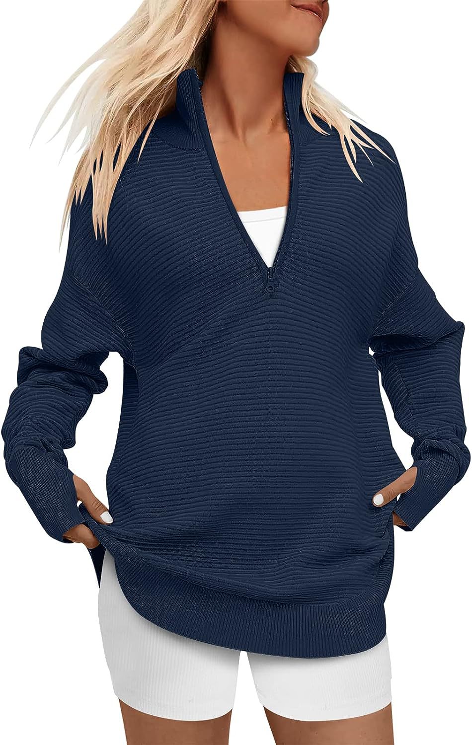 Damen Hochwertiger Reißverschluss Pullover mit strukturiertem Design WW