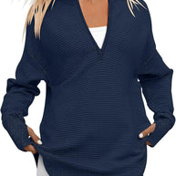 Damen Hochwertiger Reißverschluss Pullover mit strukturiertem Design WW