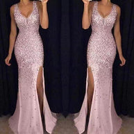 WW | Schlitz Goldfolie Lange Abendkleid
