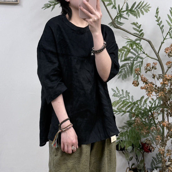 Damen Relaxed Fit Leinen Tunika-Oberteil mit Tasche WW