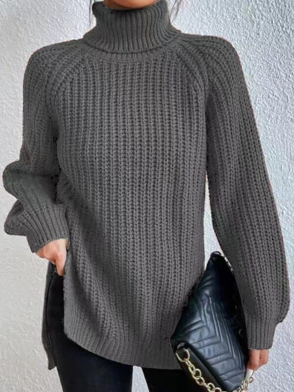 Damen Strickpullover mit hohem Kragen und strukturiertem Wabenmuster WW