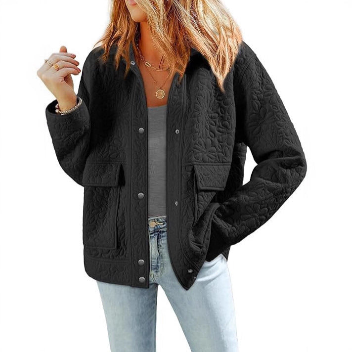 Damen Steppjacke mit praktischen aufgesetzten Taschen und floralem Muster WW