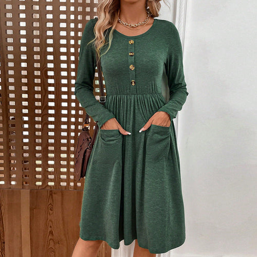 Damen Midi-Kleid mit Knopfleiste und praktischen Taschen W&W Mode